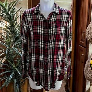 Banana Republic Red Plaid Boyfriend Shirt | Women's XS | Preppy Grunge Casual